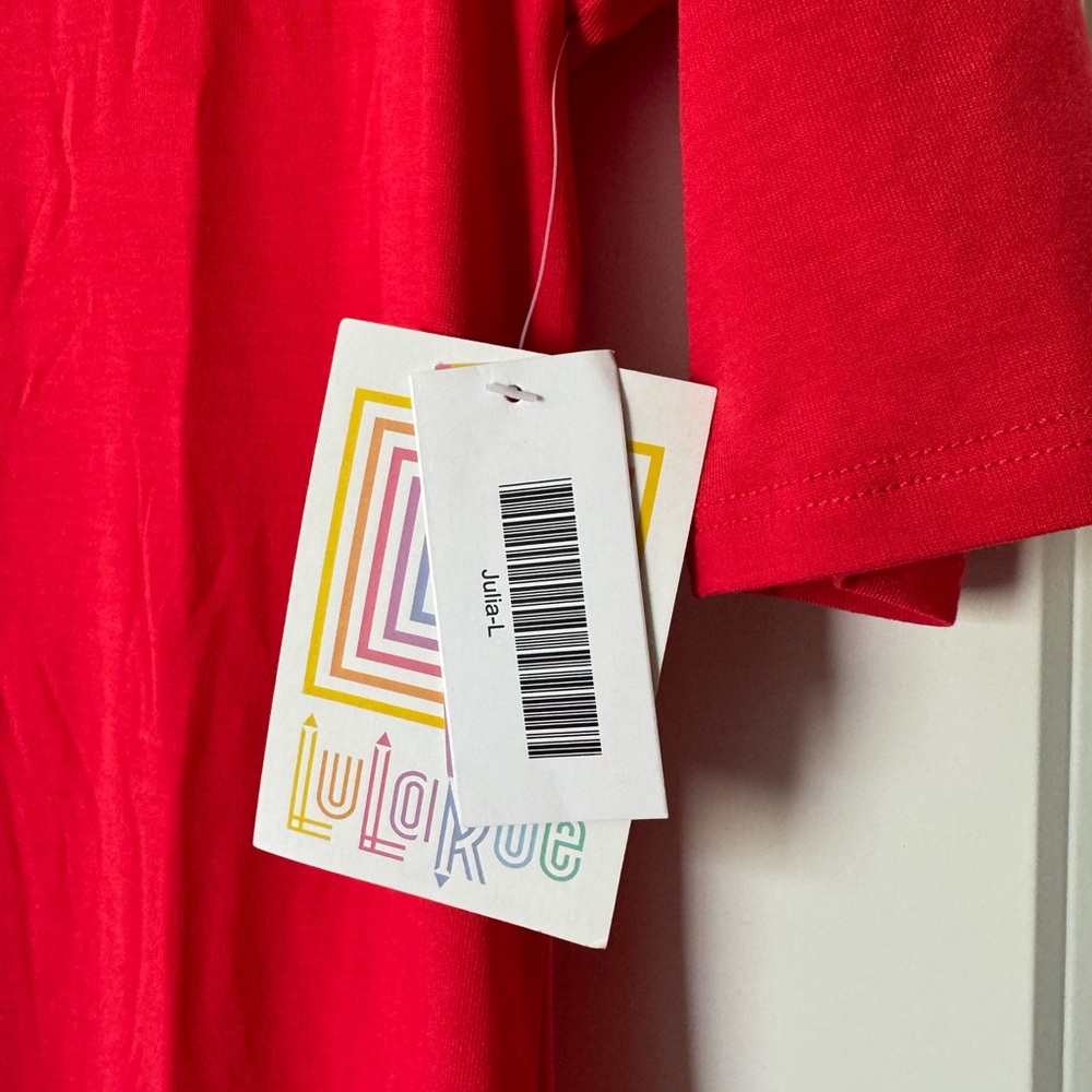 NWT Lularoe Julia dress. Size L / Large. Solid red. - Picture 2 of 5